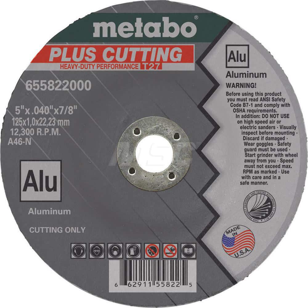 Cut-Off Wheel: Type 27, 5″ Dia, 7/8″ Hole, Aluminum 46 Grit, 12300 Max RPM