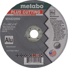 Cut-Off Wheel: Type 27, 5″ Dia, 7/8″ Hole, Aluminum 46 Grit, 12300 Max RPM