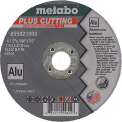 Cut-Off Wheel: Type 27, 4-1/2″ Dia, 7/8″ Hole, Aluminum 46 Grit, 13000 Max RPM