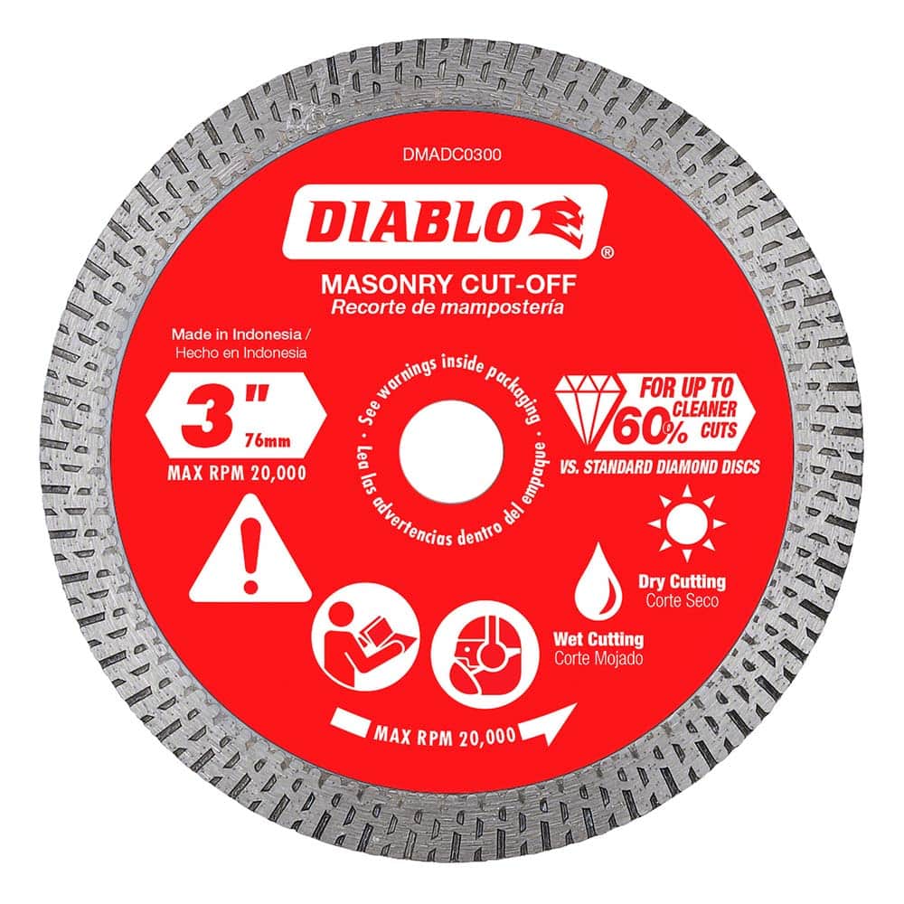 Freud - Wet & Dry-Cut Saw Blades; Blade Diameter (Inch): 3 ; Blade Material: Diamond-Tipped ; Arbor Style: Standard Round ; Arbor Hole Diameter (Inch): 3/8 ; Arbor Hole Diameter (Decimal Inch): 3/8 ; Application: Cutting Masonry - Exact Industrial Supply