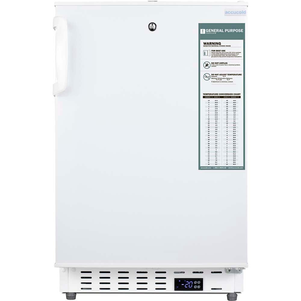 Accucold - Laboratory Refrigerators and Freezers; Type: Pharmacy, Medical-Laboratory Freezer ; Volume Capacity: 3 Cu. Ft. ; Minimum Temperature (C): -25.00 ; Maximum Temperature (C): -15.00 ; Width (Inch): 19.75 ; Depth (Inch): 22.5 - Exact Industrial Supply