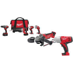Cordless Tool Combination Kit: 18V 4.5 18V Cordless Cut-Off Grinder, M18 1/2″with Ring Cordless High Torque Impact Wrench,  Contractor Bag
