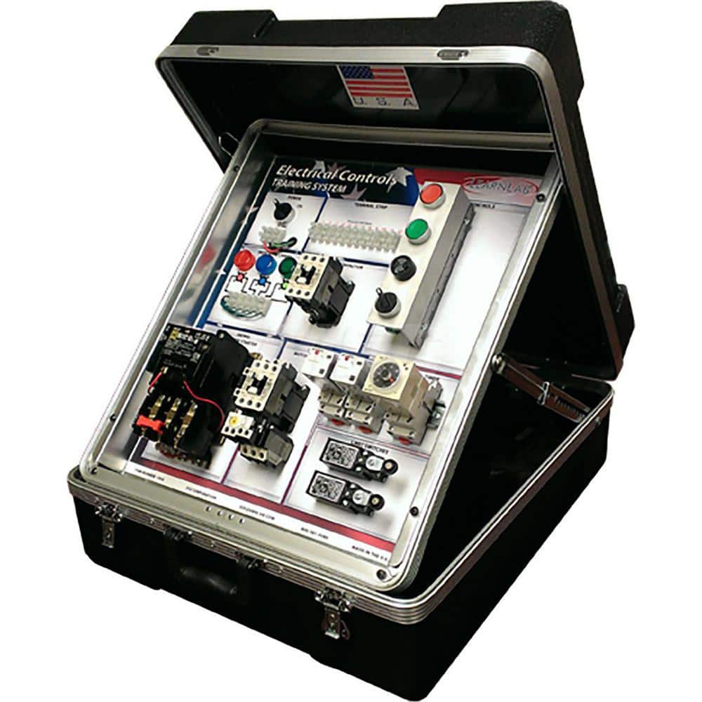Electrical Training Systems; Type: Electrical Controls; Includes: 1 Solid State Timer/Counter Unit; 2 Industrial Pushbutton Switches with 2 Sets of NO & NC Contacts; 1 Alarm Buzzer; 1 IEC Motor Starter; USB Thumb Drive with Training Materials; 1 IEC Conta