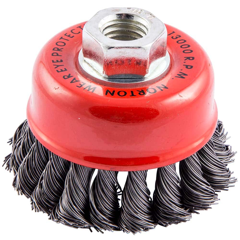 Norton - 3-1/2" Diam 5/8-11 Threaded Arbor Carbon Steel Fill Cup Brush - Industrial Tool & Supply