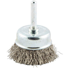 Norton - 2" Diam 1/4" Shank Stainless Steel Fill Cup Brush - Industrial Tool & Supply