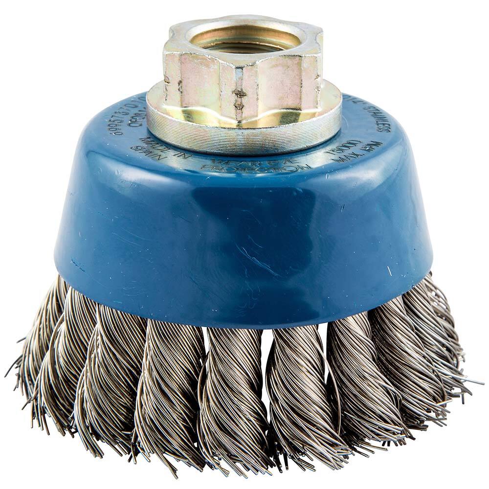Norton - 2-3/4" Diam 5/8-11 Threaded Arbor Stainless Steel Fill Cup Brush - Industrial Tool & Supply