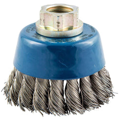 Norton - 2-3/4" Diam 5/8-11 Threaded Arbor Stainless Steel Fill Cup Brush - Industrial Tool & Supply