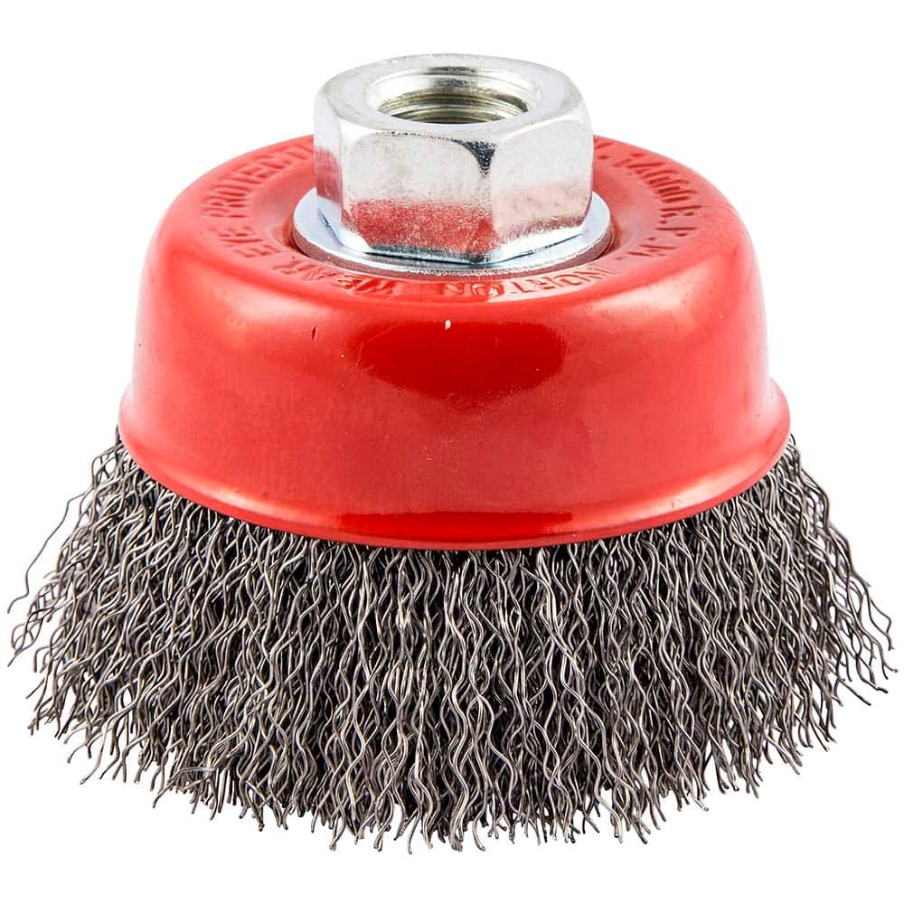 Norton - 3" Diam 5/8-11 Threaded Arbor Carbon Steel Fill Cup Brush - Industrial Tool & Supply