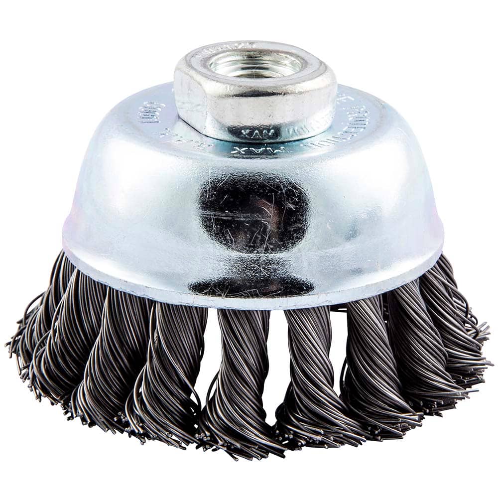 Norton - 3" Diam M10 Threaded Arbor Carbon Steel Fill Cup Brush - Industrial Tool & Supply