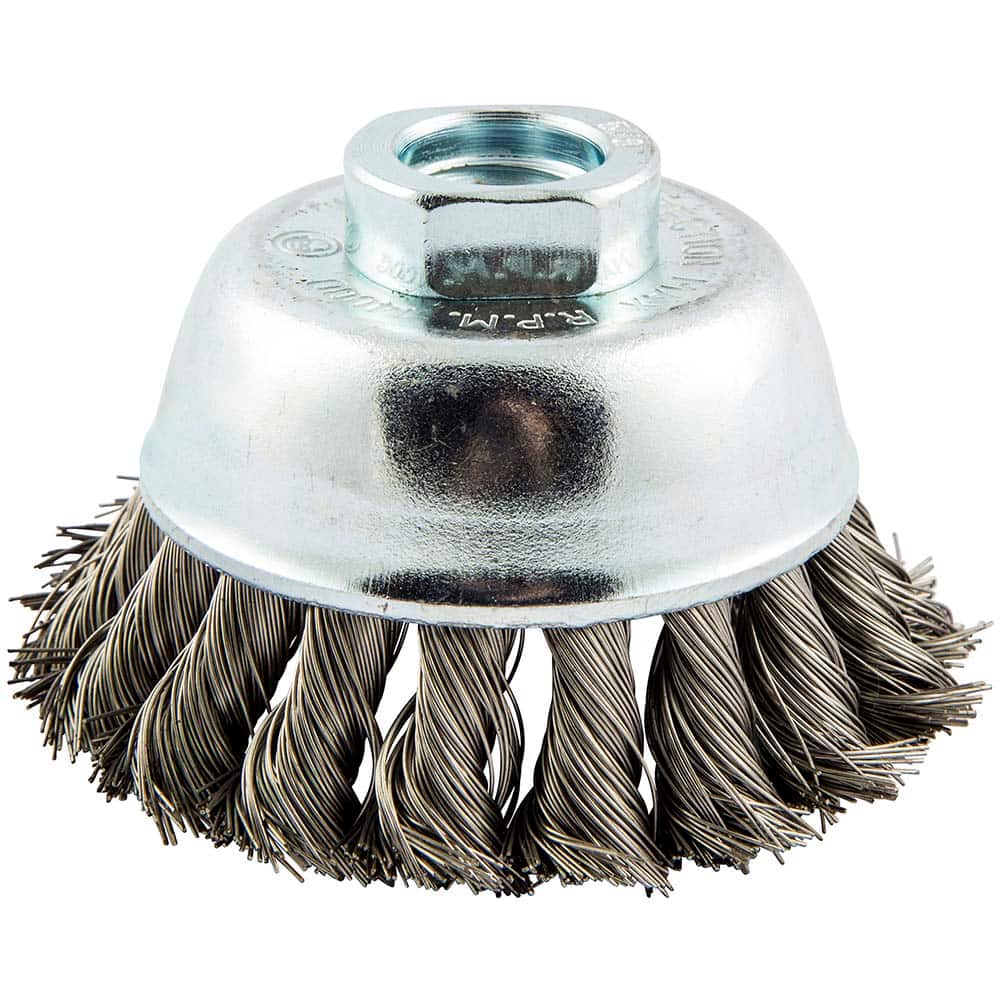 Norton - 2-3/4" Diam 5/8-11 Threaded Arbor Stainless Steel Fill Cup Brush - Industrial Tool & Supply