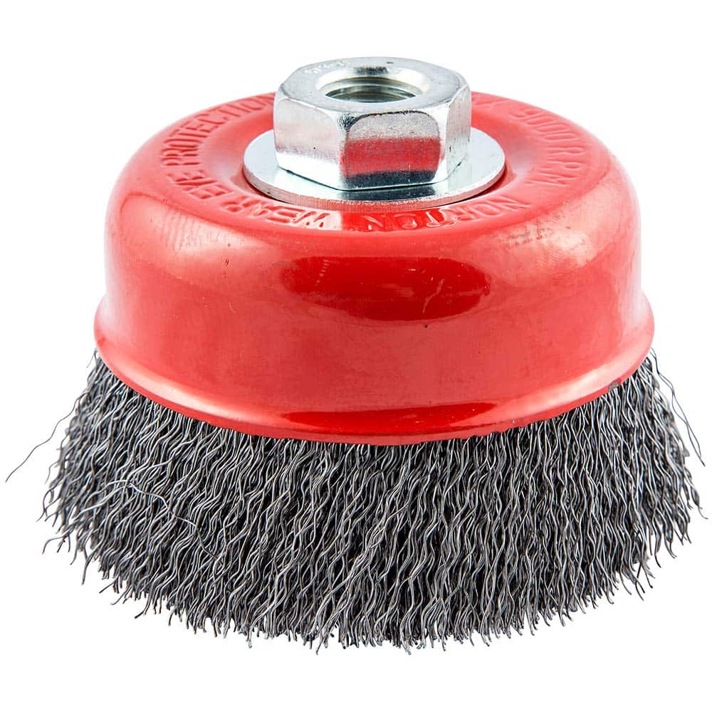 Norton - 4" Diam 5/8-11 Threaded Arbor Carbon Steel Fill Cup Brush - Industrial Tool & Supply