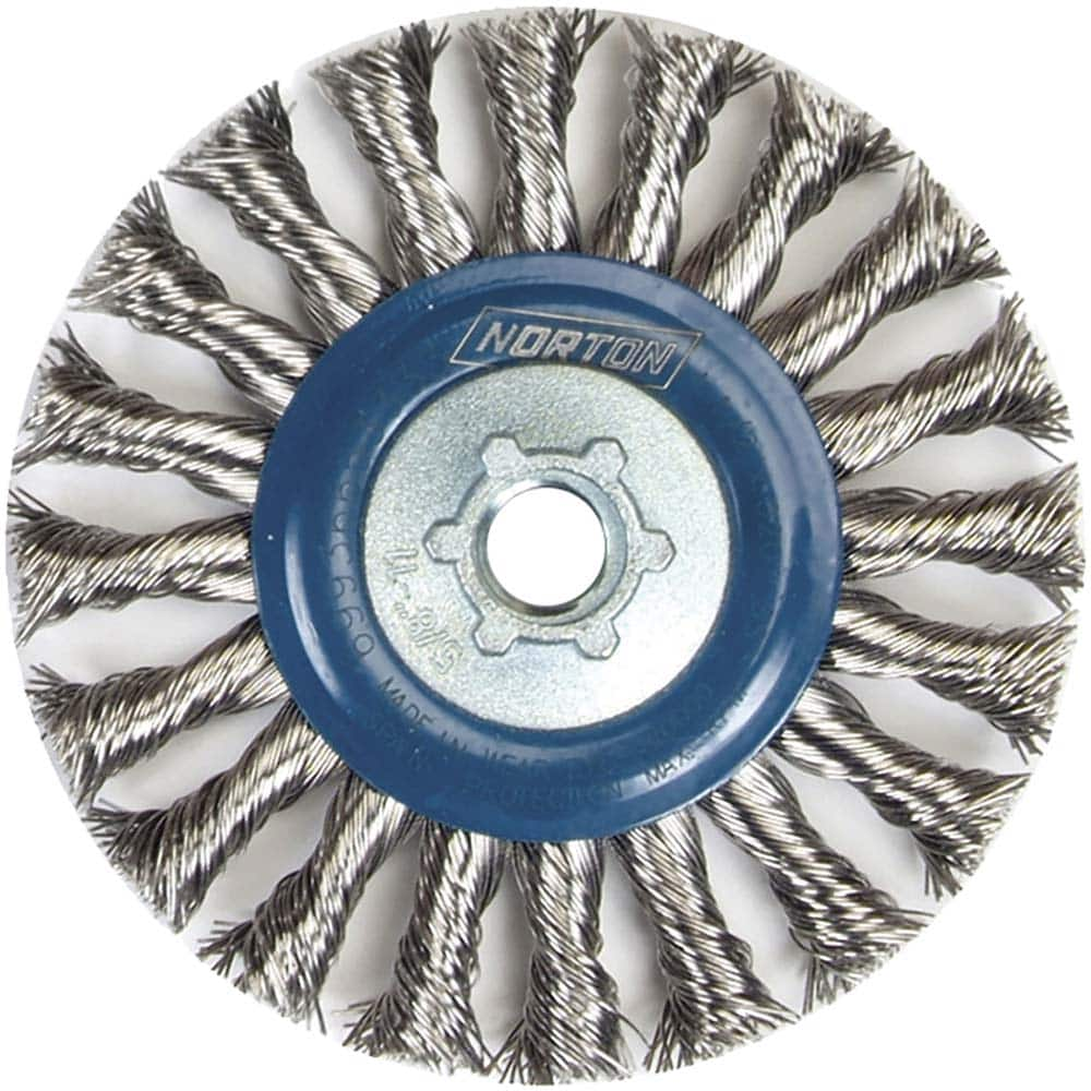 Norton - 5" OD, 5/8-11 Arbor Hole, Knotted Stainless Steel Wheel Brush - Industrial Tool & Supply