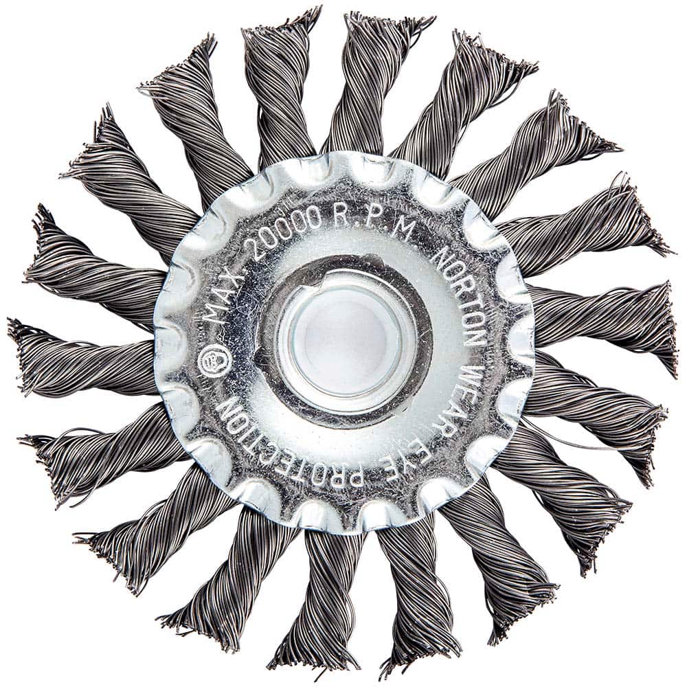 Norton - 4" OD, 5/8-11 Arbor Hole, Knotted Carbon Wheel Brush - Industrial Tool & Supply