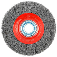 Norton - 8" OD, 1-1/4" Arbor Hole, Crimped Carbon Wheel Brush - Industrial Tool & Supply