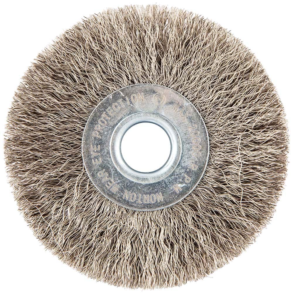 Norton - 3" OD, 1/2" Arbor Hole, Crimped Stainless Steel Wheel Brush - Industrial Tool & Supply