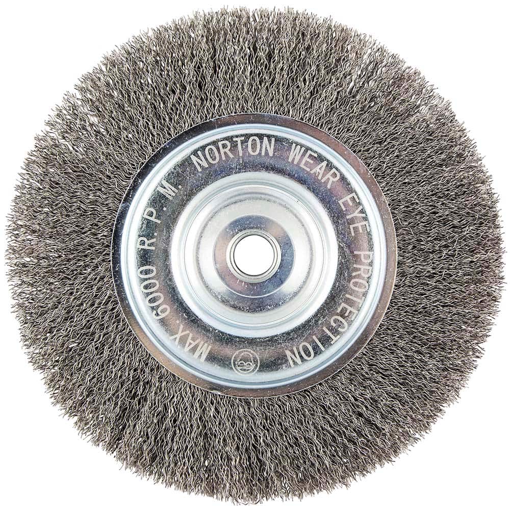 Norton - 8" OD, 5/8" Arbor Hole, Crimped Carbon Wheel Brush - Industrial Tool & Supply