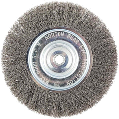 Norton - 8" OD, 5/8" Arbor Hole, Crimped Carbon Wheel Brush - Industrial Tool & Supply