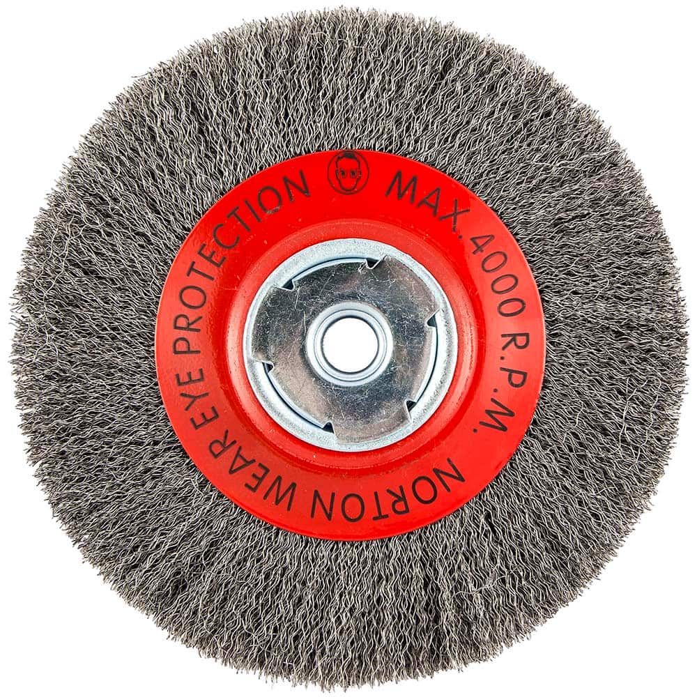 Norton - 8" OD, 5/8" Arbor Hole, Crimped Carbon Wheel Brush - Industrial Tool & Supply