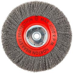 Norton - 8" OD, 5/8" Arbor Hole, Crimped Carbon Wheel Brush - Industrial Tool & Supply