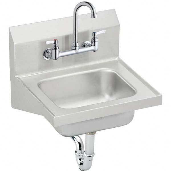 Sinks; Type: Hand Sink Wall Mount w/Manual Faucet; Outside Length: 16.750; Outside Length: 16-3/4; Outside Width: 15-1/2; 15.5 in; Outside Height: 13; Outside Height: 13.0 in; 13 in; 13.0000; Material: Stainless Steel; Inside Length: 12; Inside Length: 12