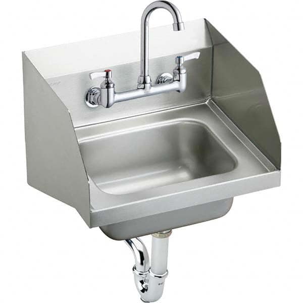 Sinks; Type: Hand Sink Wall Mount w/Manual Faucet; Outside Length: 16.750; Outside Length: 16-3/4; Outside Width: 15-1/2; 15.5 in; Outside Height: 13; Outside Height: 13.0 in; 13 in; 13.0000; Material: Stainless Steel; Inside Length: 12; Inside Length: 12
