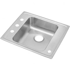 Sinks; Type: Drop In Sink; Outside Length: 22.000; Outside Length: 22; Outside Width: 19-1/2; Outside Height: 5-1/2; Outside Height: 5.5000; 5.5 in; Material: Stainless Steel; Inside Length: 13-1/2; Inside Width: 16; 16 in; 16.0 in; Depth (Inch): 5-3/8; D