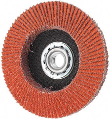 Norton - 40 Grit, 4-1/2" Disc Diam, 5/8-11 Center Hole, Type 27 Ceramic Alumina Flap Disc - 13,000 Max RPM, Cloth Backing, Arbor Attaching System, Coated - Industrial Tool & Supply