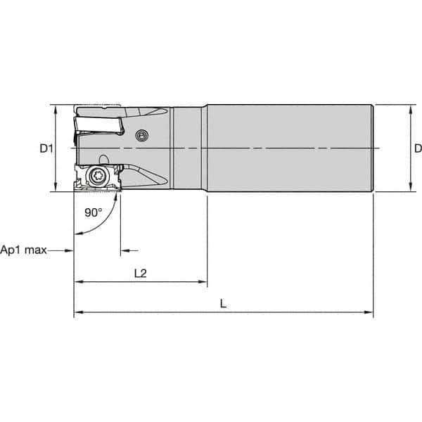 Kennametal - 32mm Cut Diam, 15.5mm Max Depth of Cut, 32mm Shank Diam, 200mm OAL, Indexable Square Shoulder End Mill - LNGU15T608SRGE Inserts, Cylindrical Shank, 0° Lead Angle, Through Coolant, Series MILL 4-15 - Industrial Tool & Supply