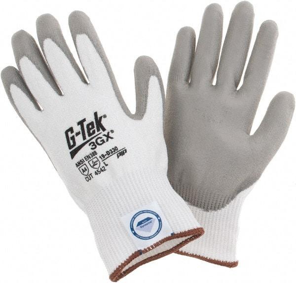 PIP - Size L, ANSI Cut Lvl A4, Cut Resistant Gloves - Palm & Fingers Coated, White/Gray - Industrial Tool & Supply