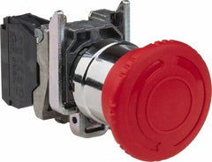 Schneider Electric - 22mm Mount Hole, Extended Mushroom Head, Pushbutton Switch Only - Round, Red Pushbutton, Illuminated, Maintained (MA), Shock and Vibration Resistant - Industrial Tool & Supply