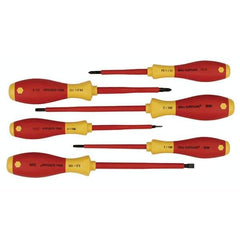 Wiha - 6 Piece Slotted, Phillips & Square Screwdriver Set - Bit Sizes: Philips #1 & #2, Comes in Vinyl Pouch - Industrial Tool & Supply
