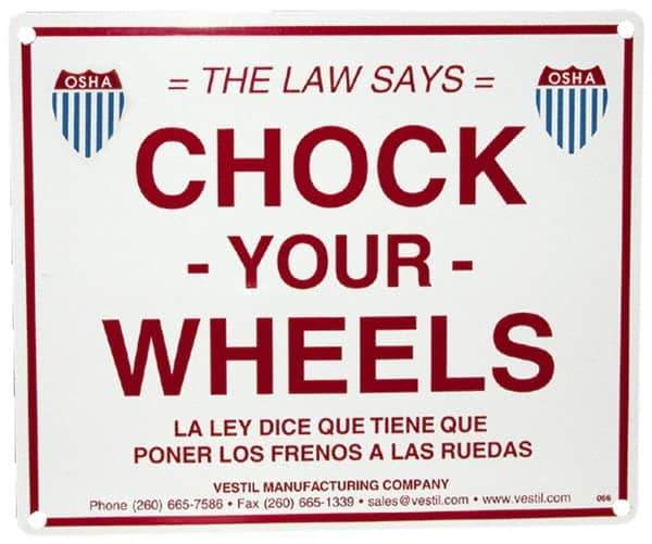 Vestil - "Chock Your Wheels", Aluminum Safety Sign - Use for Accident Prevention - Industrial Tool & Supply