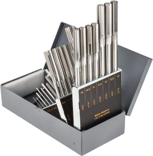 Hertel - 1mm to 13mm, Chucking Reamer Set - Straight Flute, Right Hand Cut, 25 Pieces - Industrial Tool & Supply