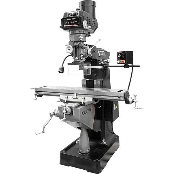 Jet - 9" Table Width x 49" Table Length, Variable Speed Pulley Control, 3 Phase Knee Milling Machine - R8 Spindle Taper, 3 hp - Industrial Tool & Supply