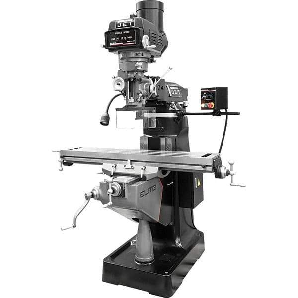 Jet - 9" Table Width x 49" Table Length, Variable Speed Pulley Control, 3 Phase Knee Milling Machine - R8 Spindle Taper, 3 hp - Industrial Tool & Supply