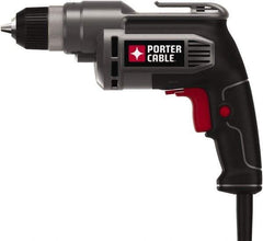 Porter-Cable - 3/8" Keyless Chuck, 2,500 RPM, Pistol Grip Handle Electric Drill - 6.5 Amps, 120 Volts, Reversible, Includes 3/8" Drill - Industrial Tool & Supply
