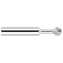 Undercutting End Mills; Mill Diameter (Inch): 3/16; Overall Length (Inch): 3; Radius: 0.0938; Flute Direction: Right Hand; Cutting Direction: Right Hand; Variable Helix: No; Variable Index: No; Neck Length (Decimal Inch): 1.2500; Shank Diameter (Inch): 3/