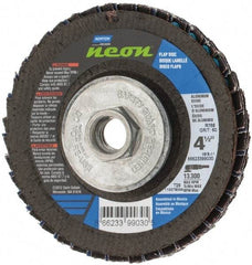 Norton - 60 Grit, 4-1/2" Disc Diam, 5/8-11 Center Hole, Type 29 Ceramic Alumina Flap Disc - 13,300 Max RPM, Polyester Backing, Arbor Attaching System, Coated - Industrial Tool & Supply