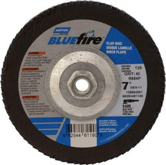 Norton - 40 Grit, 7" Disc Diam, 5/8-11 Center Hole, Type 29 Zirconia Alumina Flap Disc - 8,600 Max RPM, Cloth Backing, Arbor Attaching System, Coated - Industrial Tool & Supply