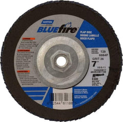 Norton - 36 Grit, 7" Disc Diam, 5/8-11 Center Hole, Type 29 Zirconia Alumina Flap Disc - 8,600 Max RPM, Cloth Backing, Arbor Attaching System, Coated - Industrial Tool & Supply