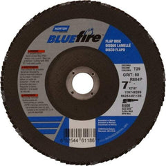 Norton - 80 Grit, 7" Disc Diam, 7/8" Center Hole, Type 29 Zirconia Alumina Flap Disc - 8,600 Max RPM, Cloth Backing, Arbor Attaching System, Coated - Industrial Tool & Supply