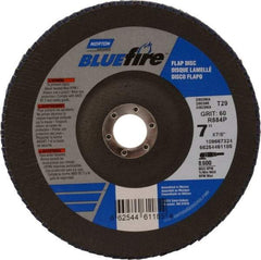 Norton - 60 Grit, 7" Disc Diam, 7/8" Center Hole, Type 29 Zirconia Alumina Flap Disc - 8,600 Max RPM, Cloth Backing, Arbor Attaching System, Coated - Industrial Tool & Supply