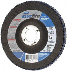 Norton - 60 Grit, 5" Disc Diam, 7/8" Center Hole, Type 29 Zirconia Alumina Flap Disc - 12,000 Max RPM, Cloth Backing, Arbor Attaching System, Coated - Industrial Tool & Supply