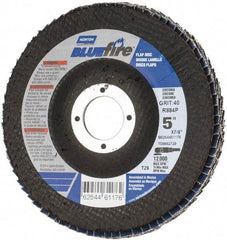 Norton - 40 Grit, 5" Disc Diam, 7/8" Center Hole, Type 29 Zirconia Alumina Flap Disc - 12,000 Max RPM, Cloth Backing, Arbor Attaching System, Coated - Industrial Tool & Supply