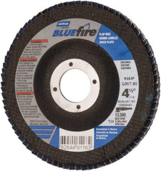Norton - 60 Grit, 4-1/2" Disc Diam, 7/8" Center Hole, Type 29 Zirconia Alumina Flap Disc - 13,300 Max RPM, Cloth Backing, Arbor Attaching System, Coated - Industrial Tool & Supply