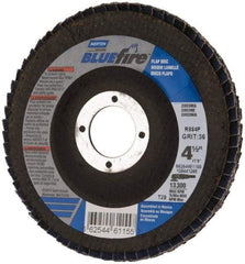 Norton - 36 Grit, 4-1/2" Disc Diam, 7/8" Center Hole, Type 29 Zirconia Alumina Flap Disc - 13,300 Max RPM, Cloth Backing, Arbor Attaching System, Coated - Industrial Tool & Supply