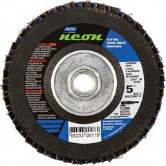 Norton - 120 Grit, 5" Disc Diam, 5/8-11 Center Hole, Type 29 Ceramic Alumina Flap Disc - 12,000 Max RPM, Polyester Backing, Arbor Attaching System, Coated - Industrial Tool & Supply