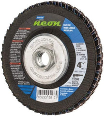 Norton - 80 Grit, 4-1/2" Disc Diam, 5/8-11 Center Hole, Type 29 Ceramic Alumina Flap Disc - 13,300 Max RPM, Polyester Backing, Arbor Attaching System, Coated - Industrial Tool & Supply