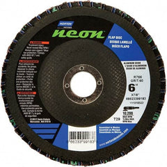 Norton - 40 Grit, 6" Disc Diam, 7/8" Center Hole, Type 29 Ceramic Alumina Flap Disc - 10,200 Max RPM, Polyester Backing, Arbor Attaching System, Coated - Industrial Tool & Supply