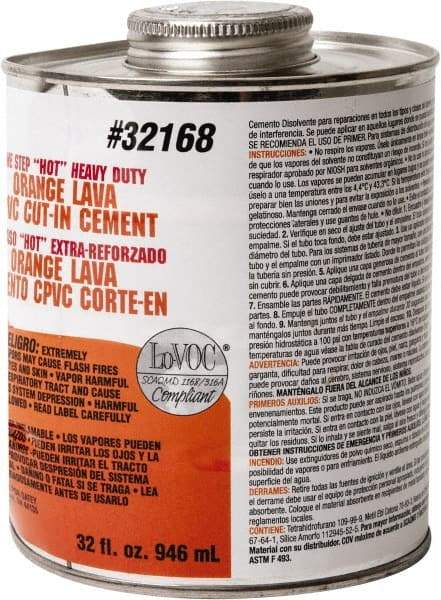 Oatey - 32 oz All-Purpose Medium Bodied Cement - Orange, Use with PVC & CPVC - Industrial Tool & Supply